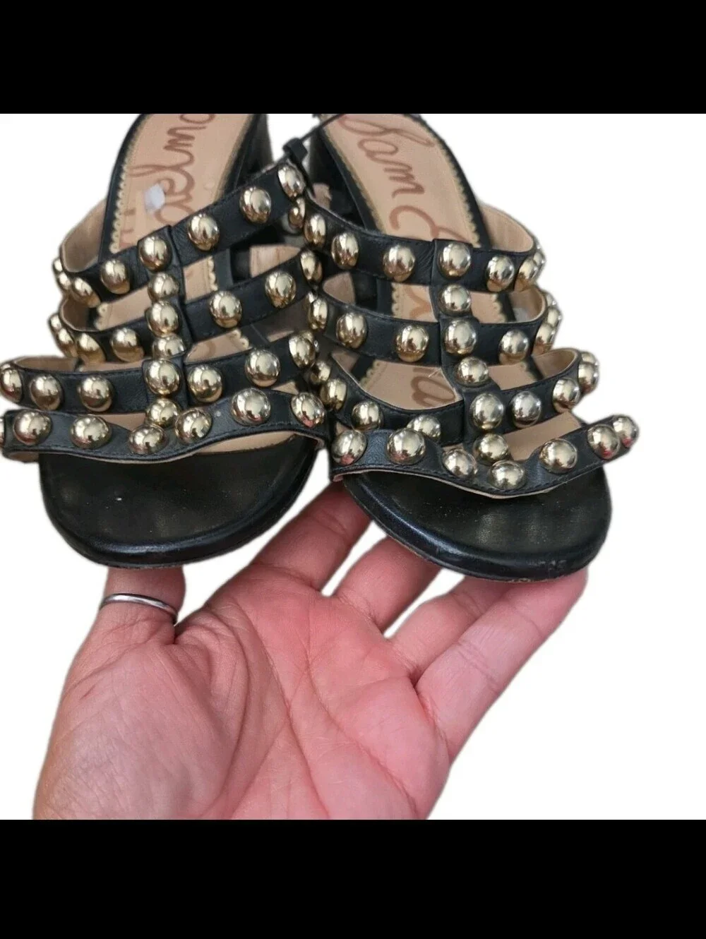 Sam Edelman Womens Black And Gold Embellished Suri Block Heel Sandals 8